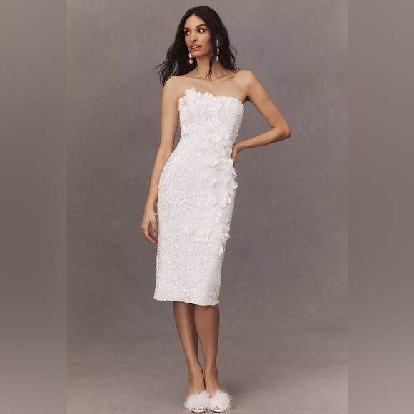 Heski Liliana White Sequin Midi Dress with Rose Appliqué - Picture 5 of 15